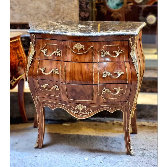 French French 3 Drawer Commode – Curved Bombe Chest With Marble Top For Sale - Image 3 of 3
