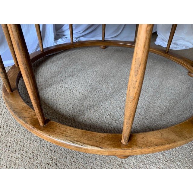 Wood MCM Van Koret Style Spindle Leg Round Coffee Table With Painted Embellishment For Sale - Image 7 of 9