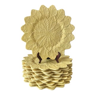 Majolica Lemon Leaf Chop Plates/Chargers ~ Set of 10, Bordallo Pinheiro Portugal For Sale
