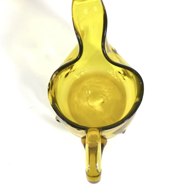 Mid Century Modern Amber Art Glass Pitcher With Pinched Hand Blown Glass and a Large Lip For Sale - Image 4 of 9