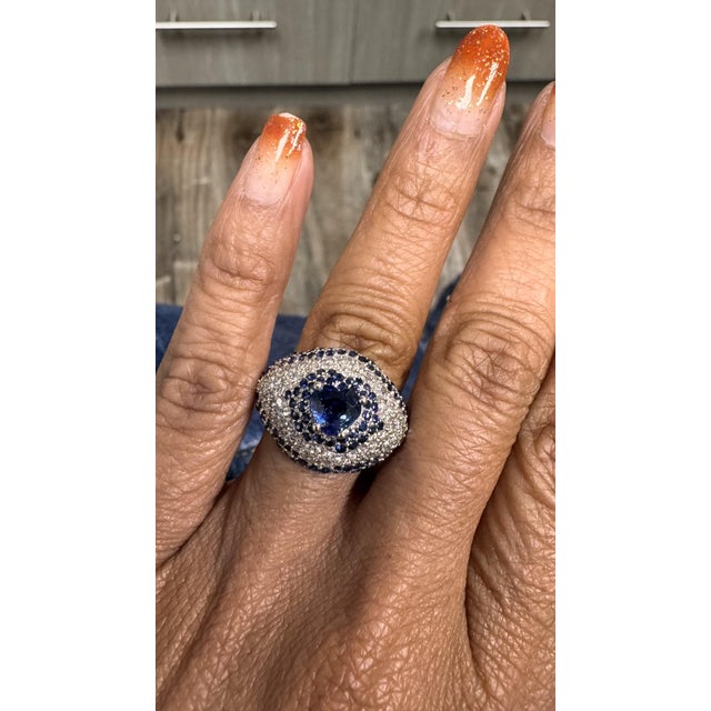 Roshe Jewels, Sapphire Ring With Diamond 18k White Gold Cocktail Ring, Size 7 For Sale In Los Angeles - Image 6 of 9