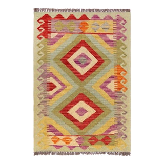Southwestern Turkish Kilim Blue Red Hand-Woven Wool Rug For Sale