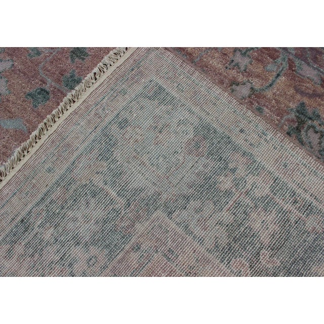 Square Oushak Design Rug in Light Green, Pink and Coral With All-Over Design For Sale - Image 10 of 11