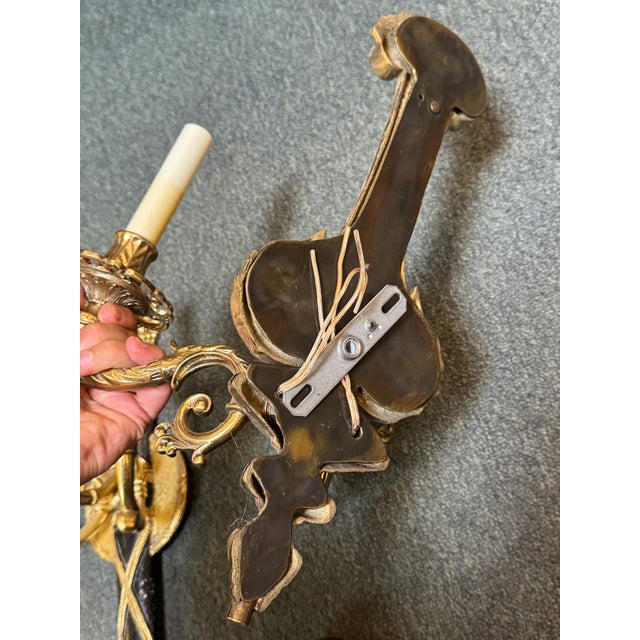 Metal Early 20th Century French Empire Gilt Bronze Wall Sconces, Pair For Sale - Image 7 of 10