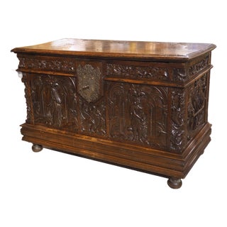 Antique French Walnut Trunk Depicting Winter and Summer, 17th C and Later For Sale