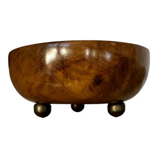 Vintage Oregon Myrtlewood Brass Footed Bowl For Sale