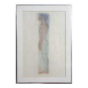 Man in a Grid, John W. Ford Mixed Media, Pencil, Pen, With Pastel, Signed in Pencil Lower Right
