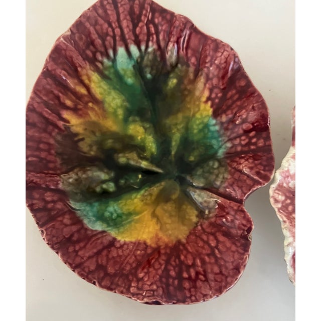 Pink 19th Century Leaf Dishes, Set of 2, C. 1880's For Sale - Image 8 of 11