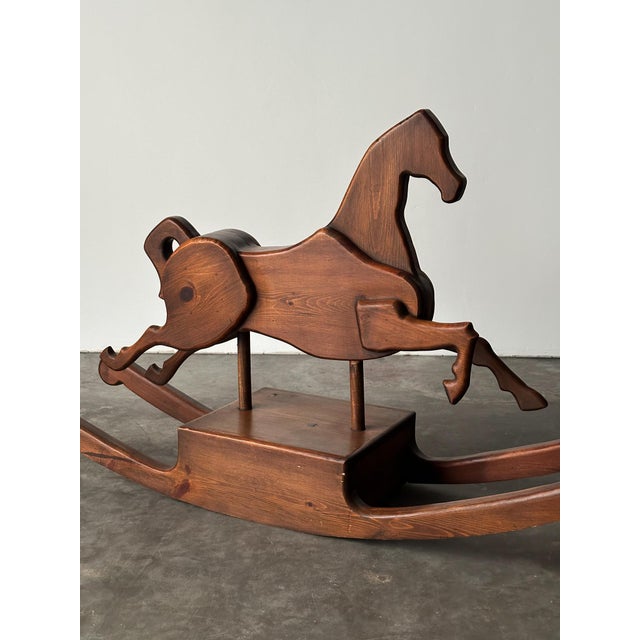 Wood Handcrafted Mid 20th Century Sculptural Pine Rocking Horse For Sale - Image 7 of 18