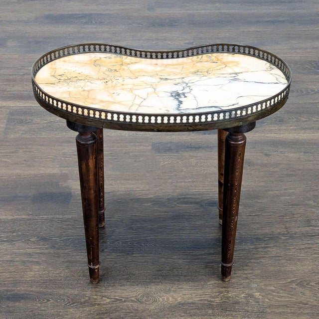 Vintage Kidney Shape Marble Top Side Table With Gallery For Sale - Image 4 of 7