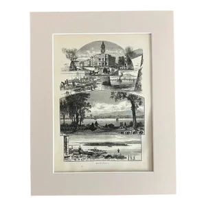 Antique 1874 Wood Engraving, "Montreal" Quebec, Canada in Frame-Ready 11x14 Mat