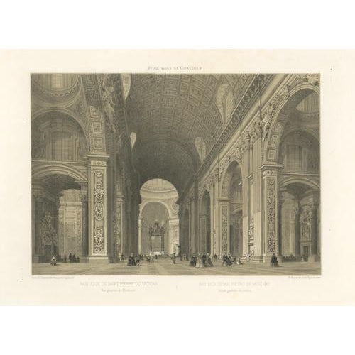 After Bayot, Interior of St. Peter's Basilica, Vatican, Rome, 1869, Lithograph For Sale - Image 10 of 10
