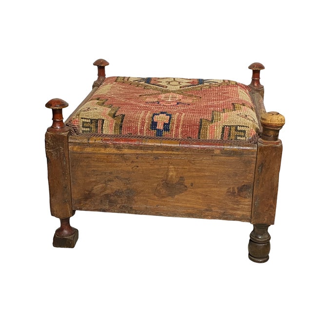 Indian Punjabi Square Low Stool With Antique Hamadan Seat Chairish