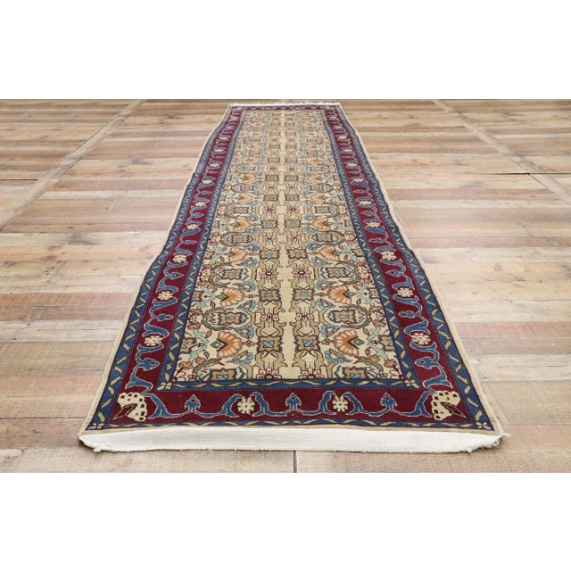 Textile Vintage Persian Yazd Runner, Long Hallway Runner - 03'00 X 12'07 For Sale - Image 7 of 10