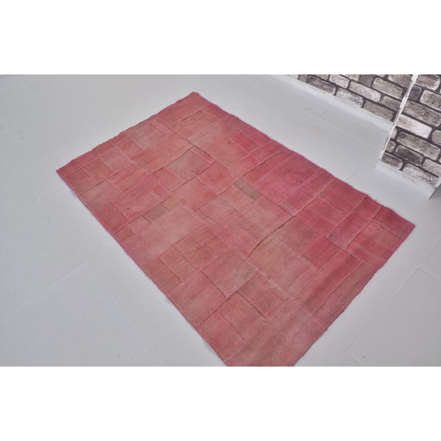 Pink Vintage Hemp Kilim Rug For Sale - Image 4 of 10