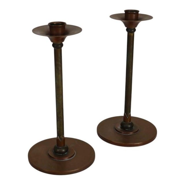 Pair of Antique Roycroft Arts & Crafts Copper Candlesticks Signed C1920 For Sale - Image 9 of 10