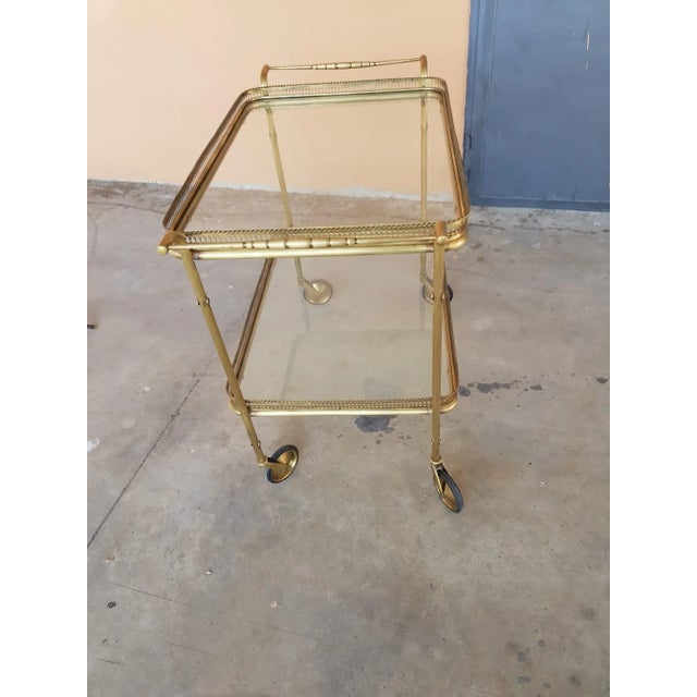 1970s Vintage Two Shelves Trolley in Brass and Crystal, 1940s For Sale - Image 5 of 6