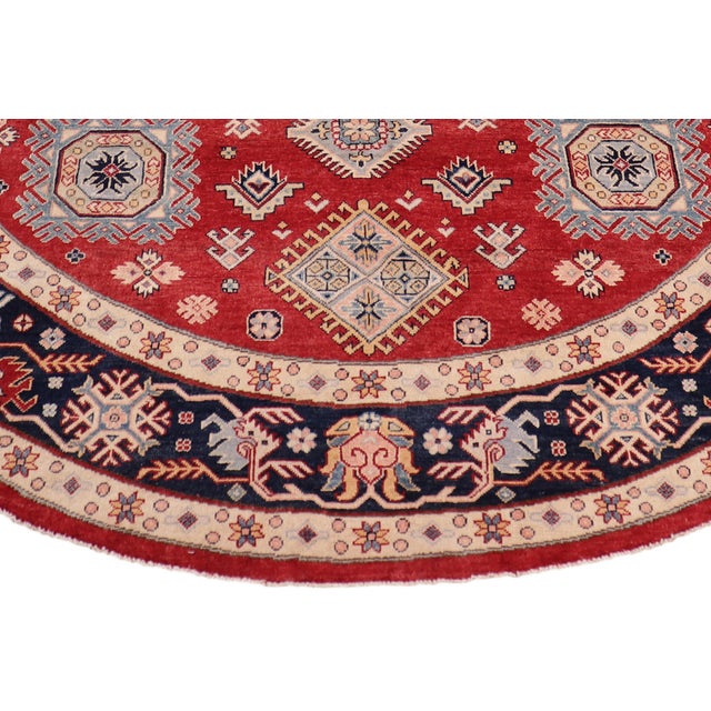 Southwestern Kazak Light Blue/Beige Wool Round Rug- 9'0''x9'0'' For Sale - Image 4 of 9
