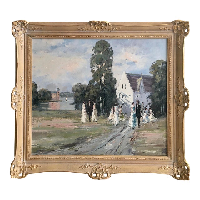 Impressionist Lakeside Country Scene Oil Painting For Sale