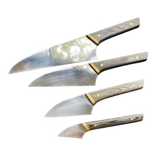 Vintage 1990s Joseph DiGANGI Designs System II Cutlery Knife Set Mirror Blade w/ stand - Set of 5 For Sale