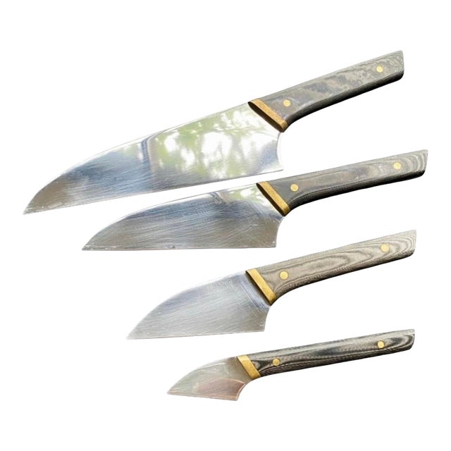 Vintage 1990s Joseph DiGANGI Designs System II Cutlery Knife Set Mirror Blade w/ stand - Set of 5 For Sale