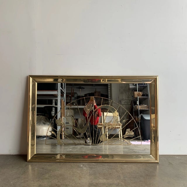 Mid-Century Modern Fab Brass Embossed Mirror For Sale - Image 3 of 6