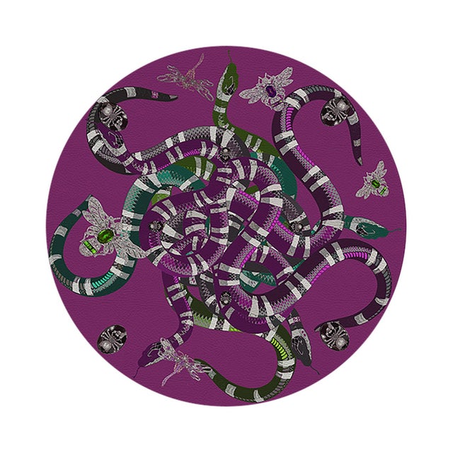 2020s Ouroboros Purple Vegan Leather Round Pebble Placemat, Set of 4 For Sale - Image 5 of 5
