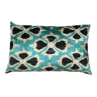 Silk Uzbek Ikat Velvet Hand Made Pillow Cushion,16x24 For Sale