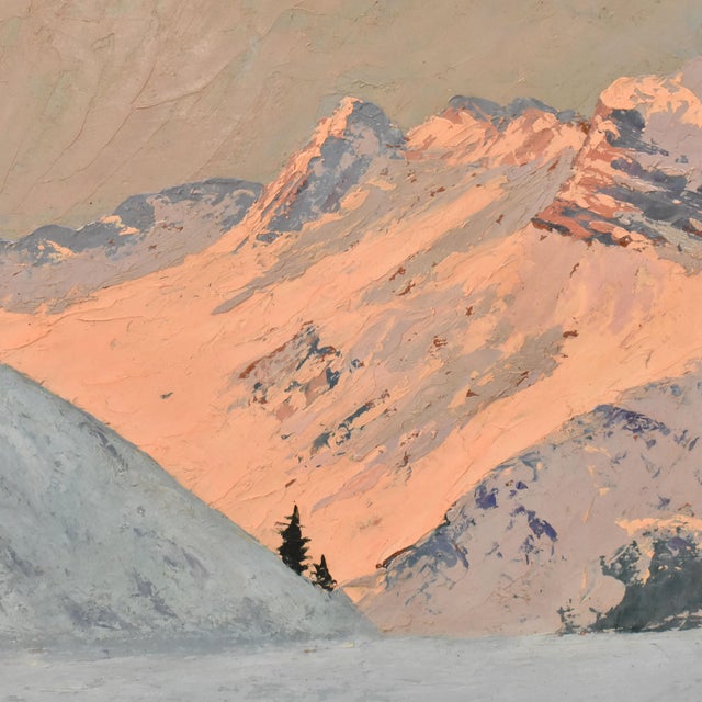 1930s Lucien Quenard, Mountain Landscape with Snow-Covered Alps, Oil on Panel, Early 20th Century, Framed For Sale - Image 5 of 11