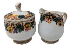 Vintage 1950s European Ceramic Sugar and Creamer Set - Two (2) Pieces