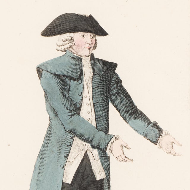 Early 19th Century Pair of French Hand-Colored Copperplate Theatrical Engravings, Framed, C. 1800 For Sale - Image 5 of 14