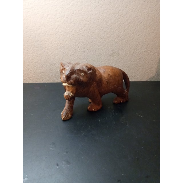 Safari 1980s Hand Carved Lion Sculpture For Sale - Image 3 of 6