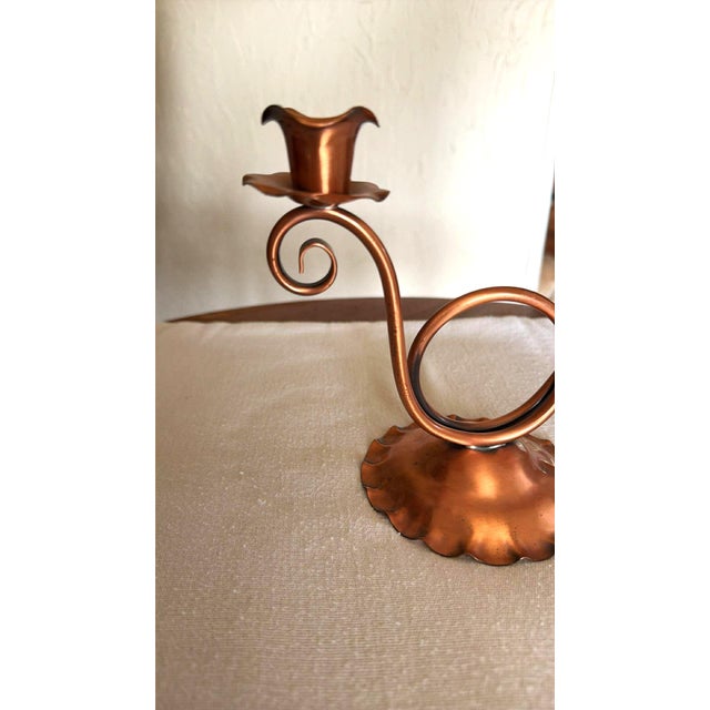 Metal Vintage Gregorian Copper Candle Holder MCM Rustic Lodge Cabin Cottage For Sale - Image 7 of 9