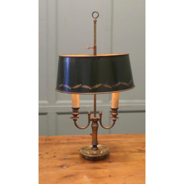 Green Toleware and Brass Twin Bouillotte Desk Lamp For Sale - Image 5 of 7
