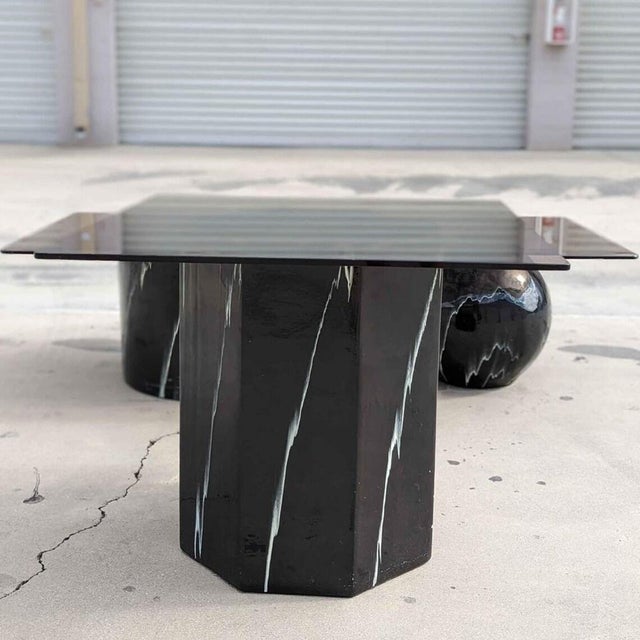 Postmodern Faux Marble Pedestal Side Table – Ceramic & Glass, 1980s, Mid-Century For Sale - Image 10 of 10