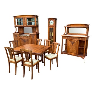 Antique Buffet with Sideboard and Grandfather Clock and Table and Chairs, 1890s, Set of 6 For Sale
