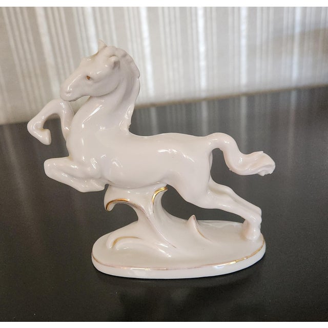 1886 established Erphila Germany White Porcelain & Gold Trim Horse Figurine handcrafted Germany stamped by maker 4.25t x 2...