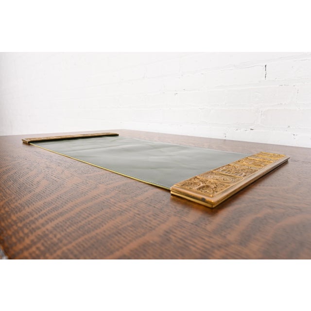 Early 20th Century Tiffany Studios New York Bookmark Pattern Bronze Doré Blotter Ends With Leather Desk Blotter For Sale - Image 5 of 11