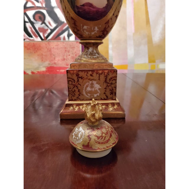 Ceramic Antique Royal Vienna Gold Painted Palace Urn Girl Portrait For Sale - Image 7 of 12