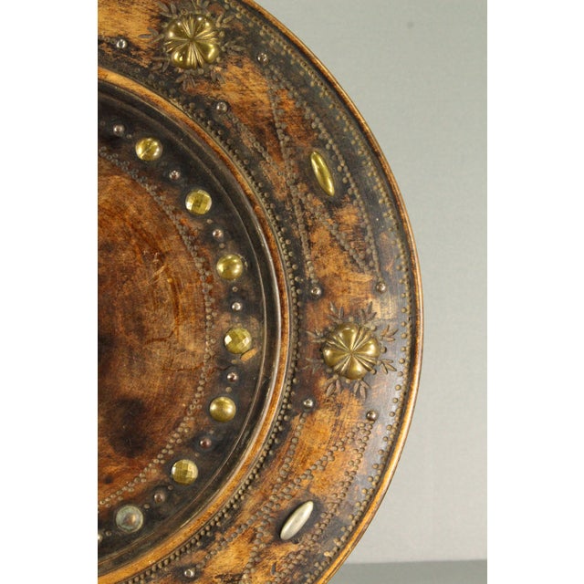 1850's-60's Treen Turned Wood & Brass Alms Dish Platter Charger, Victorian For Sale - Image 13 of 18
