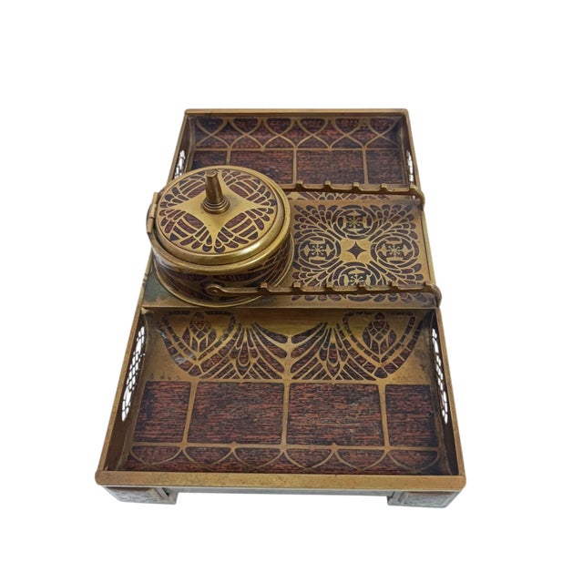 Antique Art Nouveau Brass Inlaid Inkwell with Rocker Blotter by Erhard & Söhne, Germany, 1910, Set of 2 For Sale - Image 4 of 8