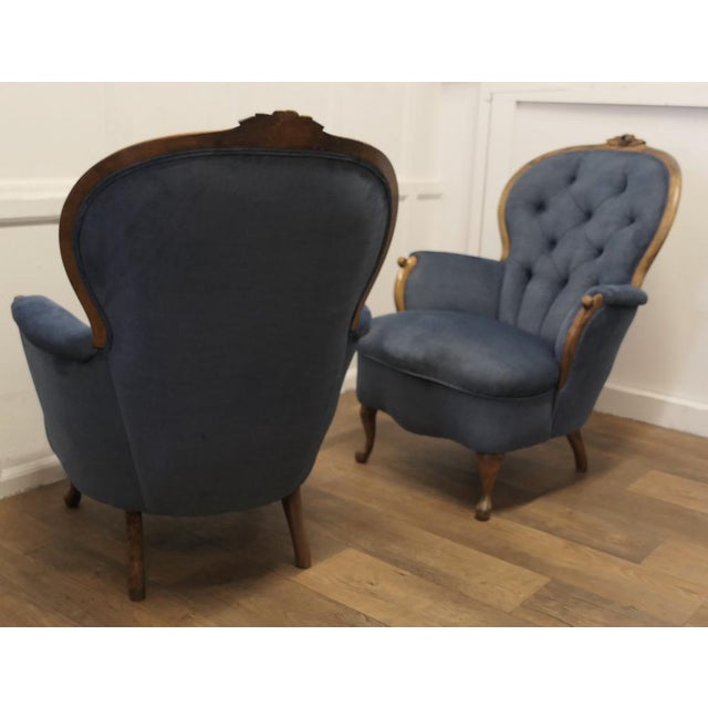 French Walnut Button Back Salon Chairs, Set of 2 For Sale - Image 4 of 9