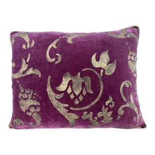 Hand-Stenciled Velvet Pillow in Plum by Nomi Design, Rococo Style, Usa For Sale