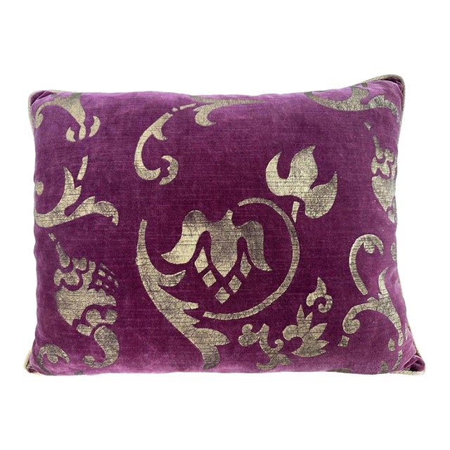 Hand-Stenciled Velvet Pillow in Plum by Nomi Design, Rococo Style, Usa For Sale