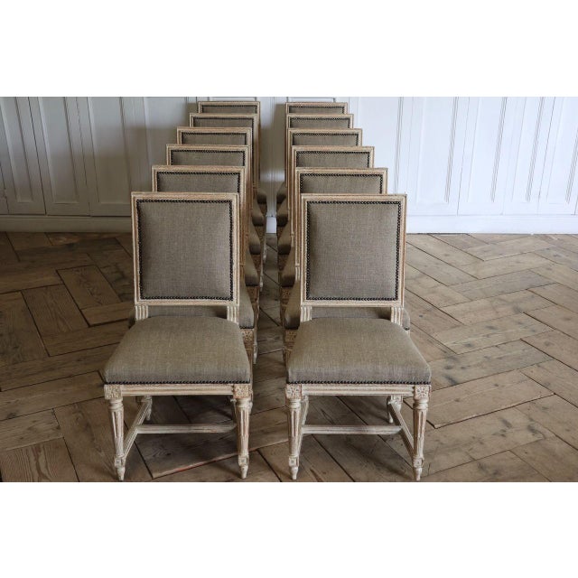 French Set of Twelve Early 20th Century French Square Back Louis XVI Chairs in Original Paint For Sale - Image 3 of 14