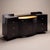 Art-Deco Bar Cabinet in High-Gloss Piano Black With Brass Hardware & Gold Leaf For Sale - Image 4 of 9