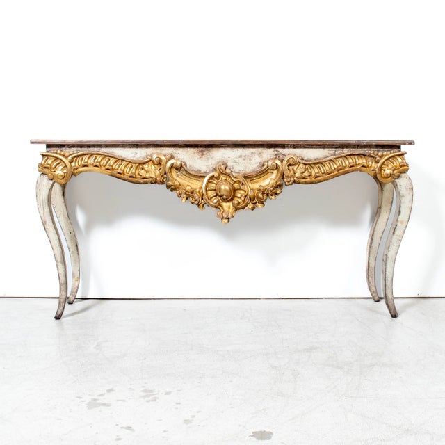 Late 18th Century Custom Made French Louis XV Style Painted Rococo Wall Console With 18th-Century Giltwood Pelmet For Sale - Image 5 of 16