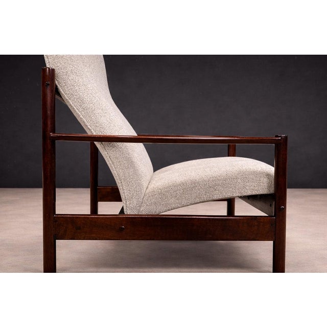 Tall Armchair in Imbuia Wood & Grey Bocule, Michel Arnoult, 1960s - Lot 154A For Sale In New York - Image 6 of 16