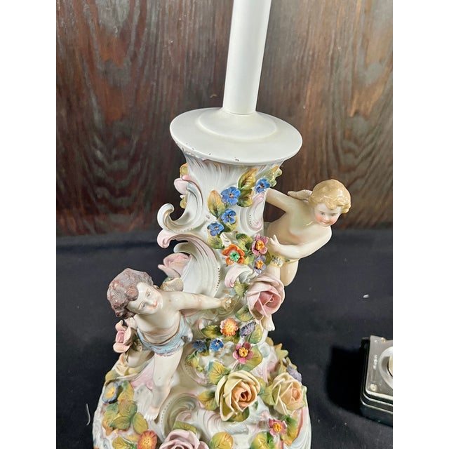 Vintage Rococo Style Porcelain Lamp With Two Cherubs For Sale - Image 12 of 14