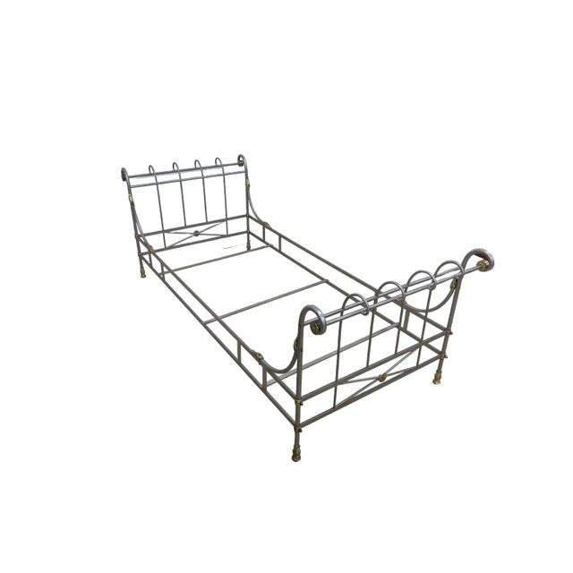 Beautiful unique French Steel and Brass Day Bed in the manner of Maison Jansen. Includes all working components including...